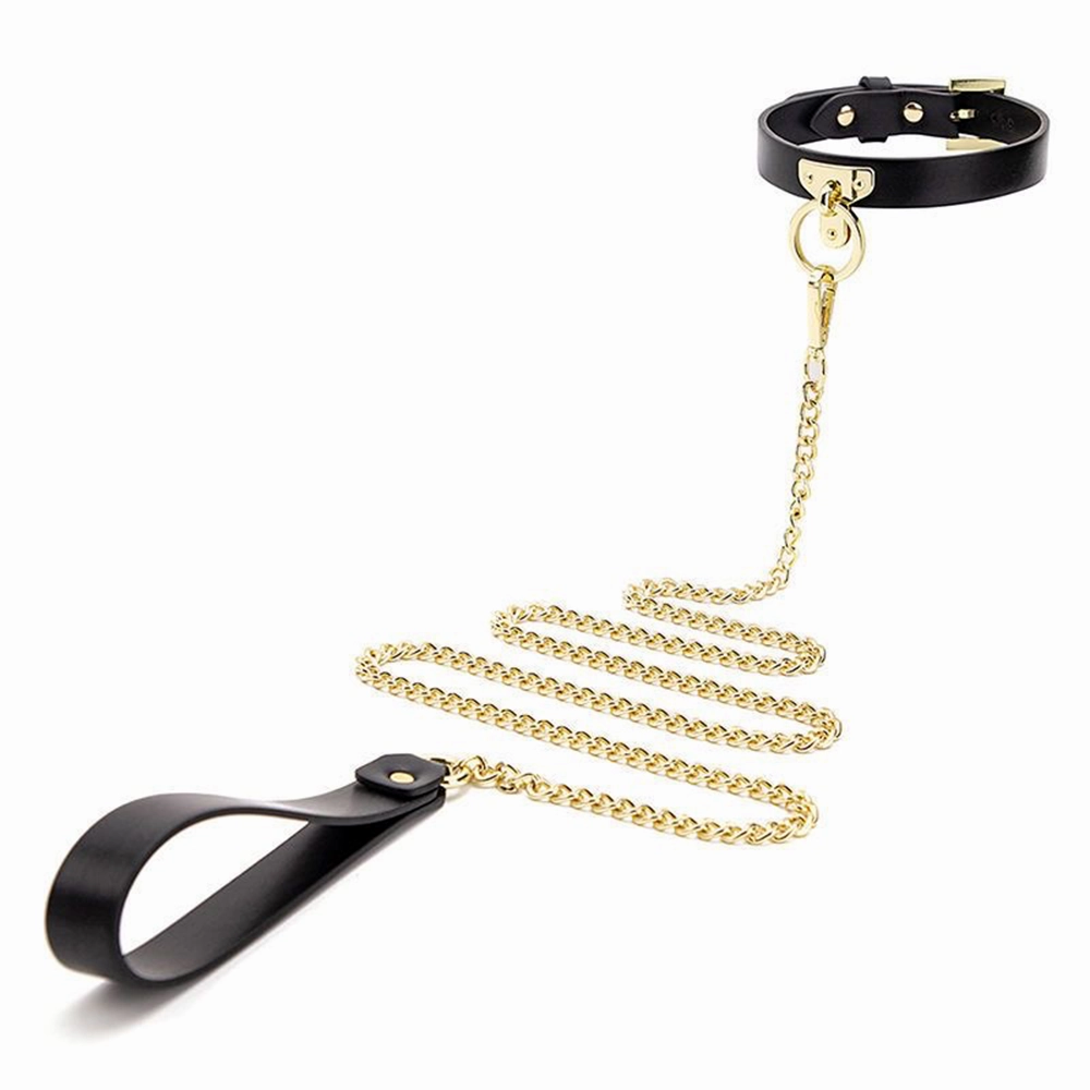 ZYL Faux Leather T-Plate Posture Collar & Chain Leash